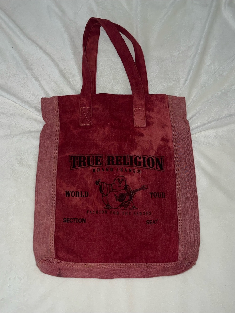 True Religion Men's Burgundy Suede Tote Bag with Black Logo